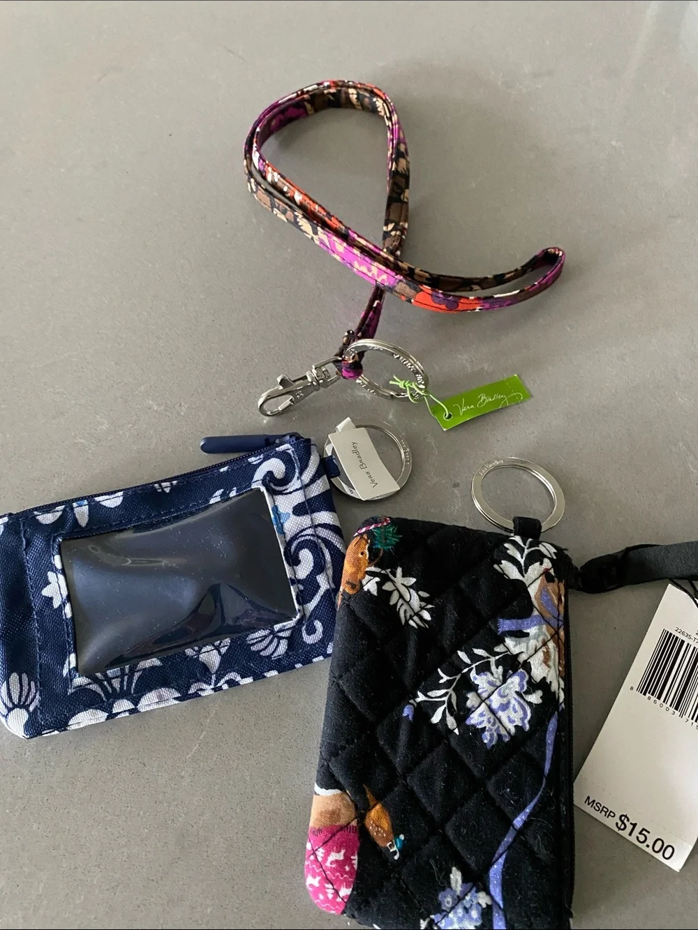 BUNDLE 3 Vera Bradley Lanyard ID Wallet Case Key Chain Bag Set NWT - Picture 11 of 12